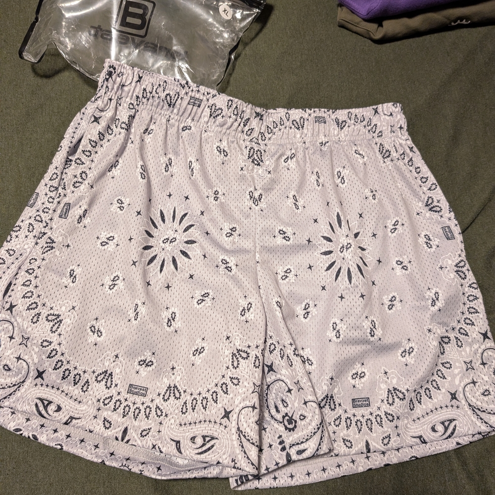 Bravest Studios Athletic Shorts White and Black Bandana